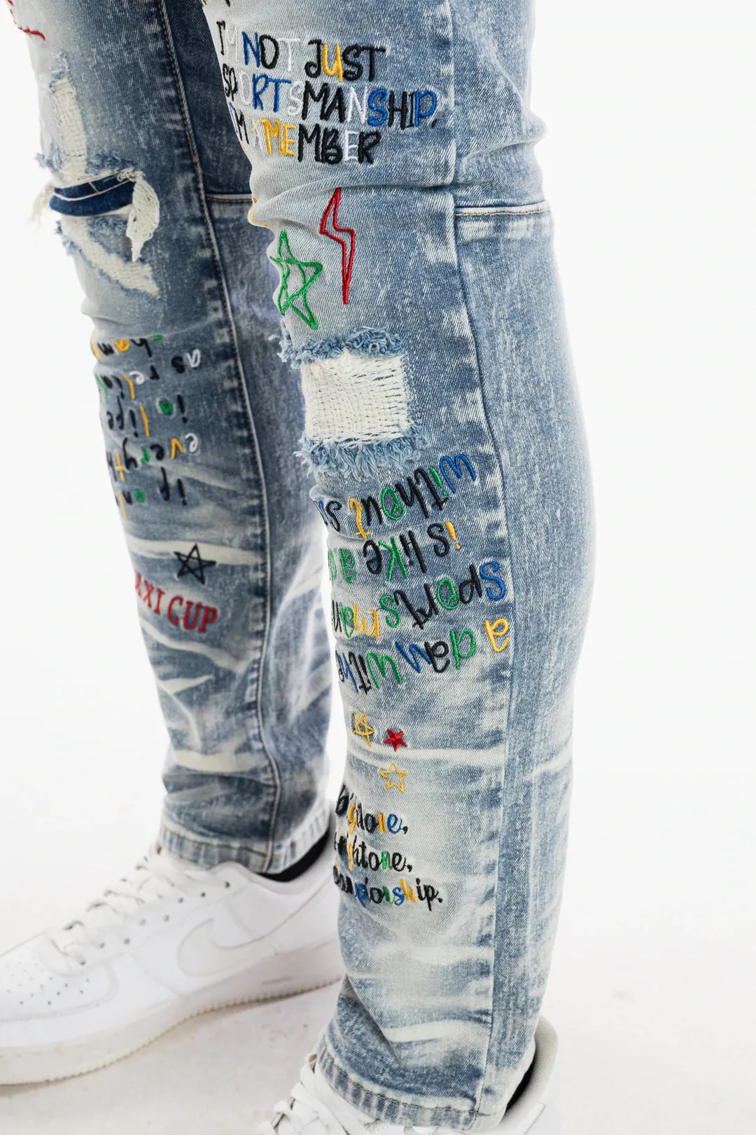 Men's Smoke Rise Embroidered Fashion Jeans Malibu Blue