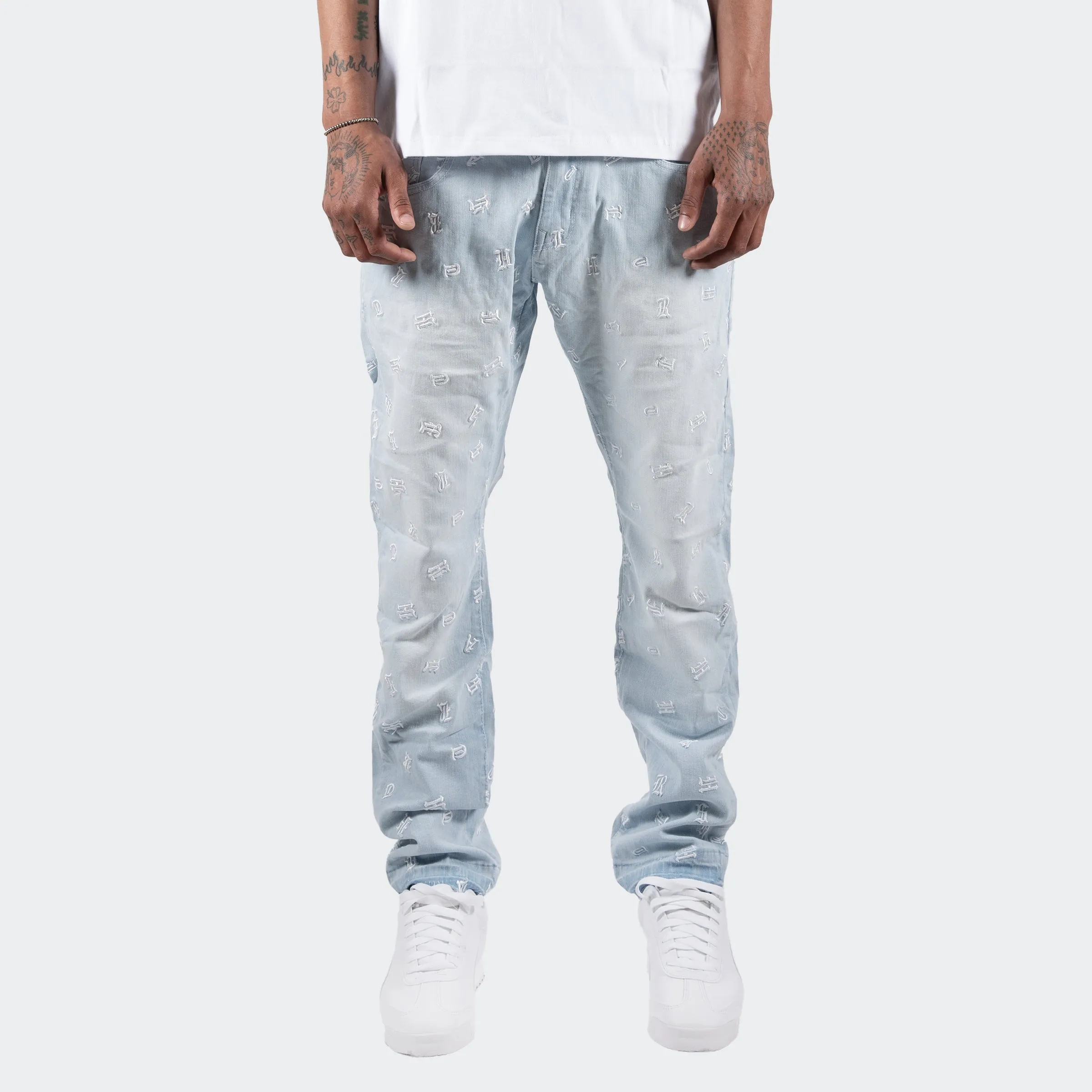 Men's TWO MILL TWENTY Monogram Skinny Jeans Light Blue