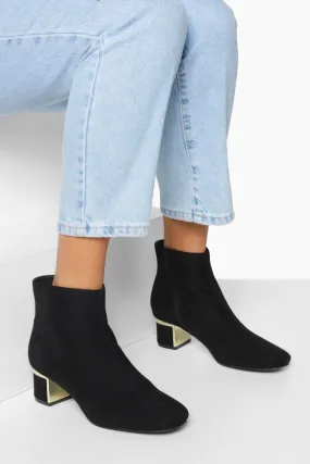 Metal Detail Block Heel Ankle Boots