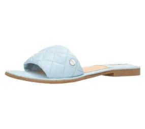 MEXX Chaussures en cuir véritable pour femme au look matelassé, mules d'été, chaussures à enfiler MXCY007501W bleu clair