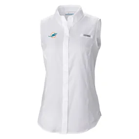 Miami Dolphins Women's Columbia PFG Sleeveless Tamiami Shirt Primary Logo - White