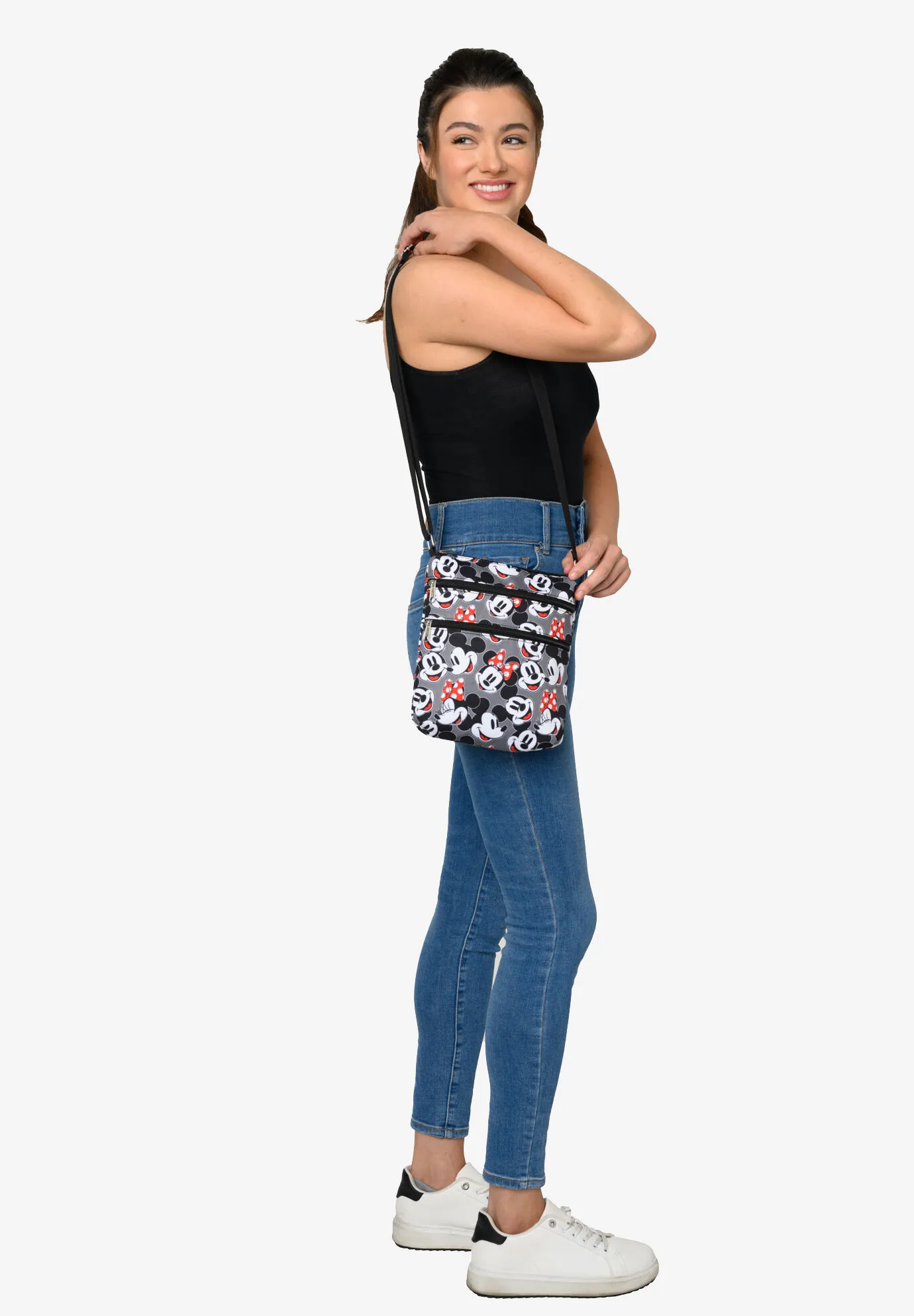 Mickey & Minnie Mouse Faces Smiles Passport Bag Travel Crossbody Purse