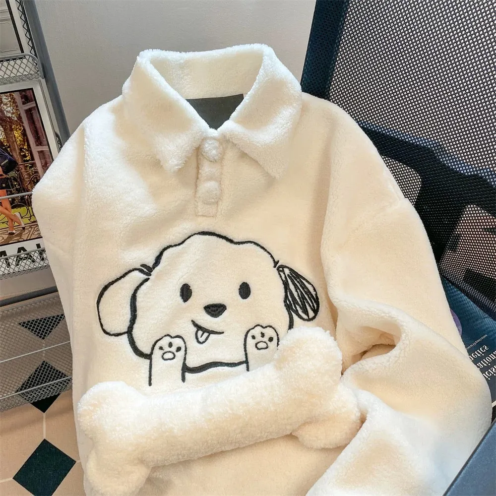 Milky style small cute dog polo collar sweater men and women autumn and winter lamb plush thickened age-reducing top