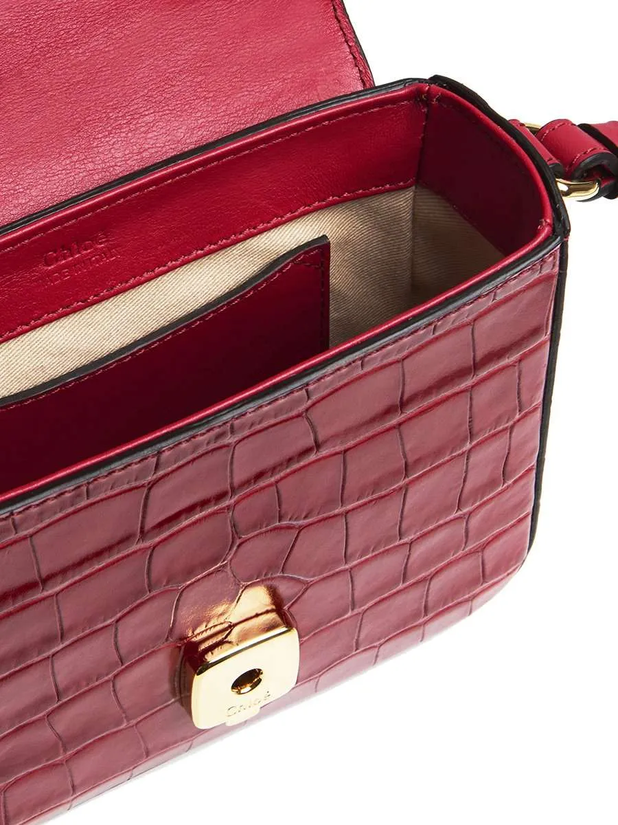 Mini C Dusky Red Croc-embossed Leather Shoulder Bag