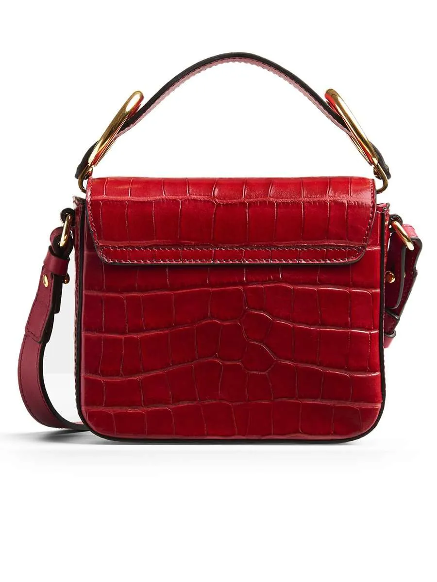 Mini C Dusky Red Croc-embossed Leather Shoulder Bag
