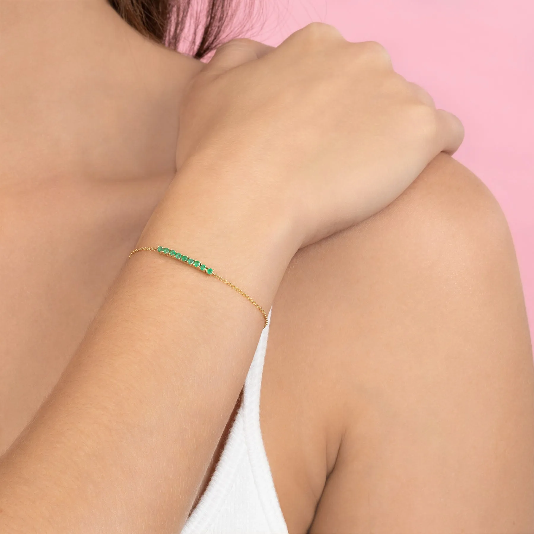 Mini Personalized Tennis Bracelet - Emerald / 14k Yellow Gold