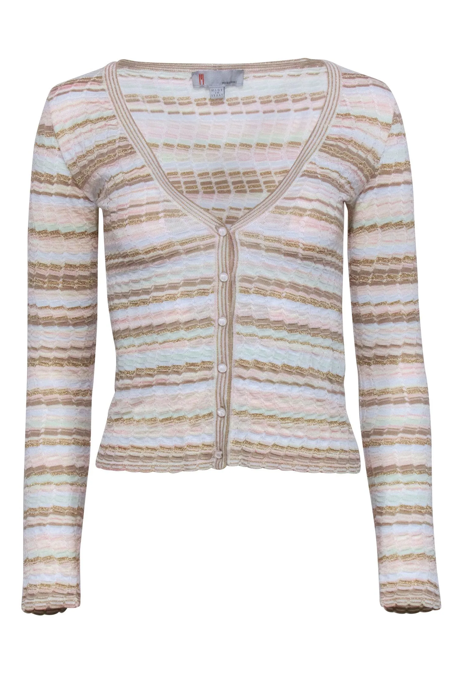 Missoni - Beige, Mint, Gold, & Pink Stripe Knit Cardigan Sz 2