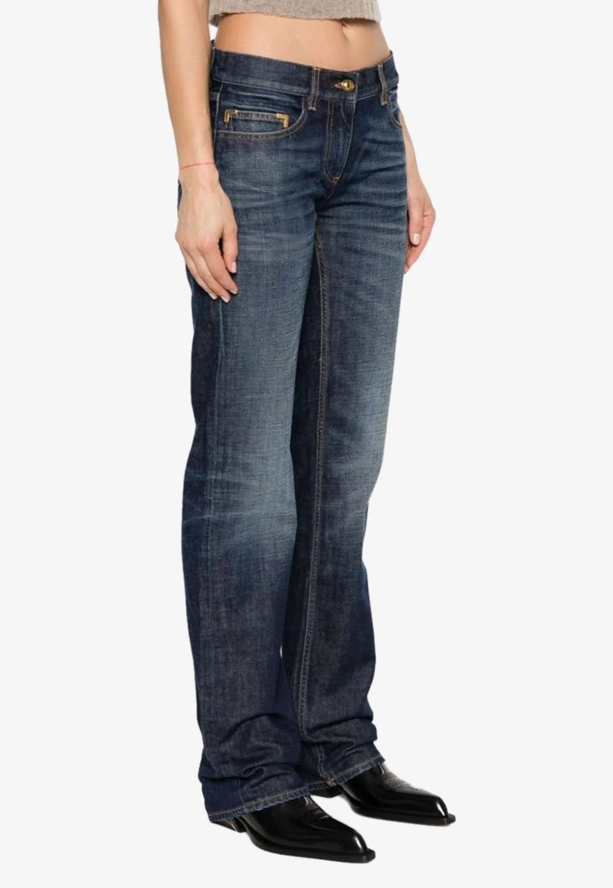 Monogram Patch Straight-Leg Jeans