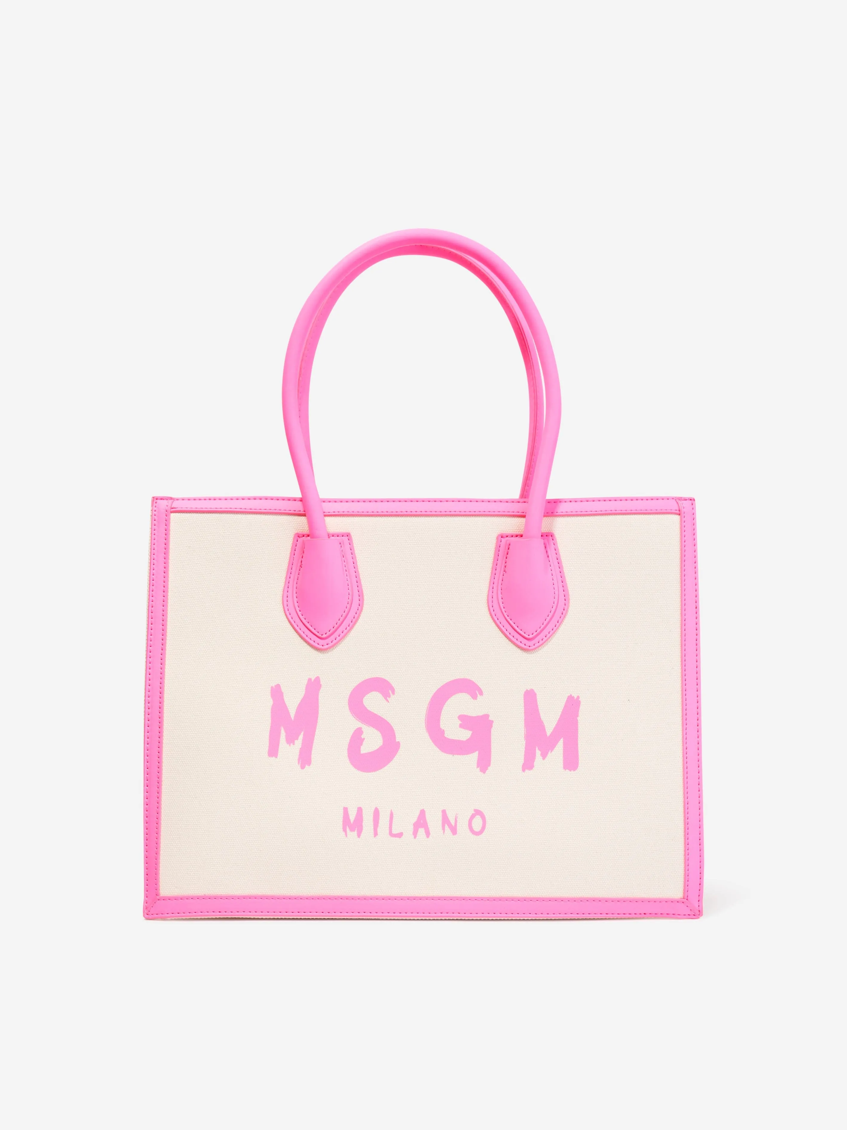 MSGM Girls Canvas Logo Tote Bag in Ivory