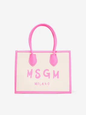 MSGM Girls Canvas Logo Tote Bag in Ivory