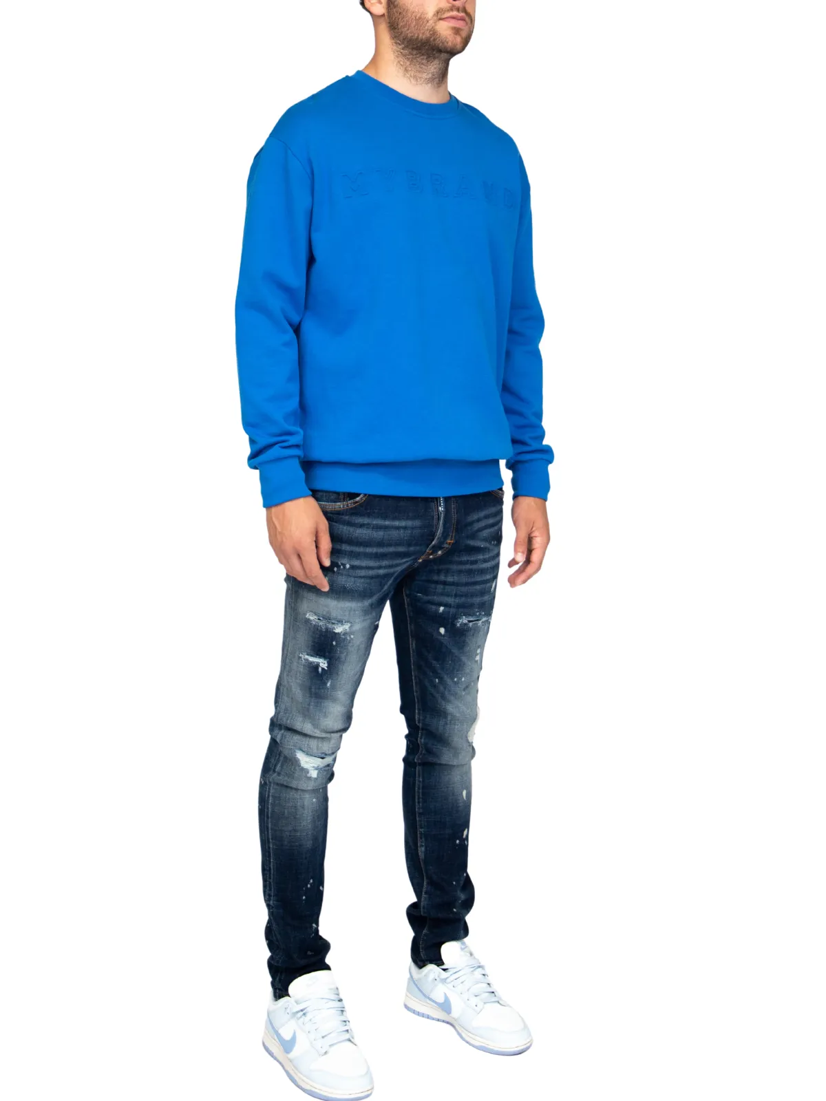 MYBRAND Embosed Statement Sweater | BLUE