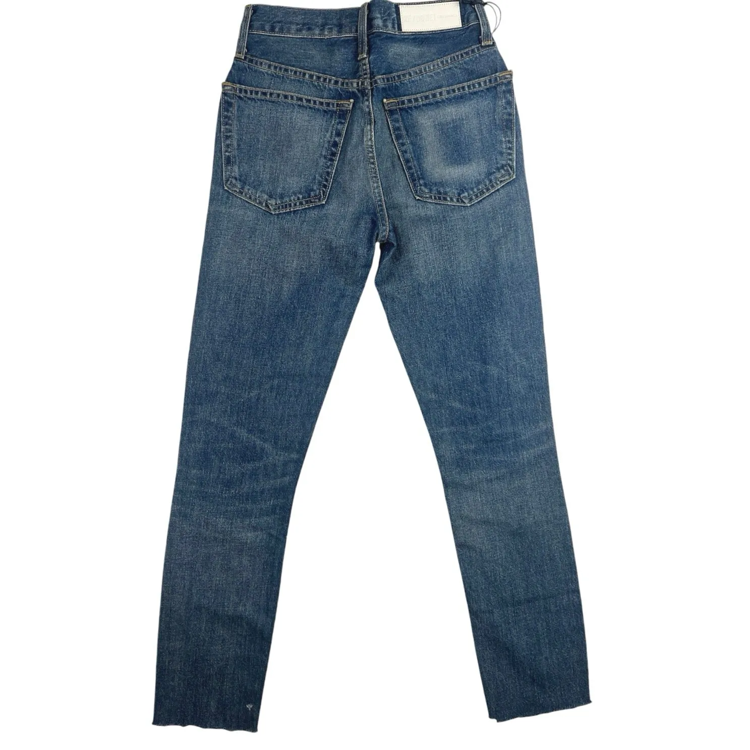 New RE/DONE Blue High Rise Cut Off Hem Faded Casual Straight Leg Denim Jeans 23