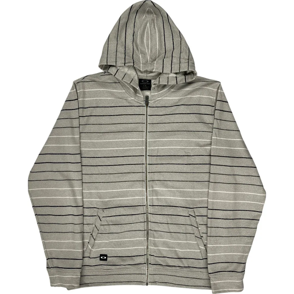 Oakley Striped Hoodie - Large - Grey Cotton Blend