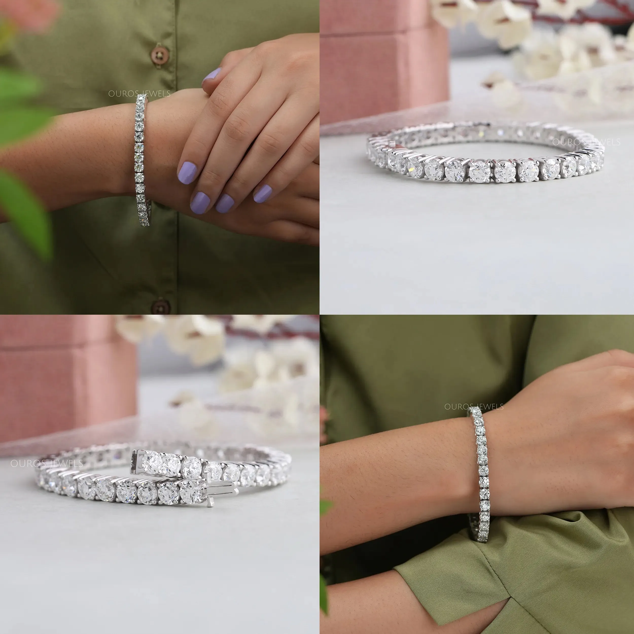 Old European  Round Cut Lab Diamond Tennis Bracelet