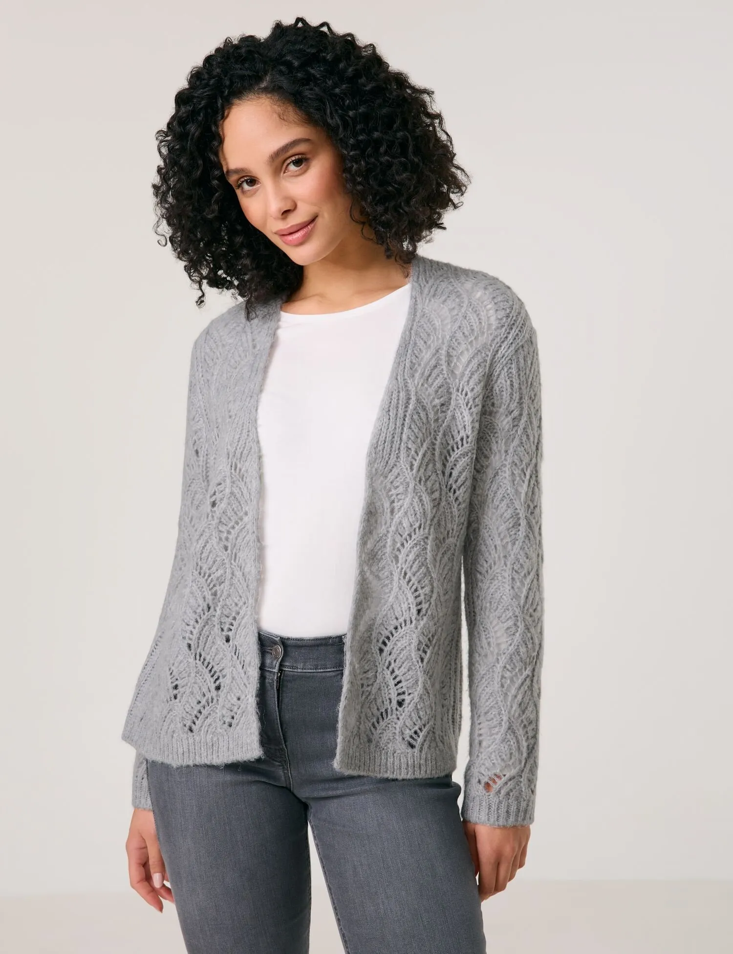 Open cardigan in an openwork knit