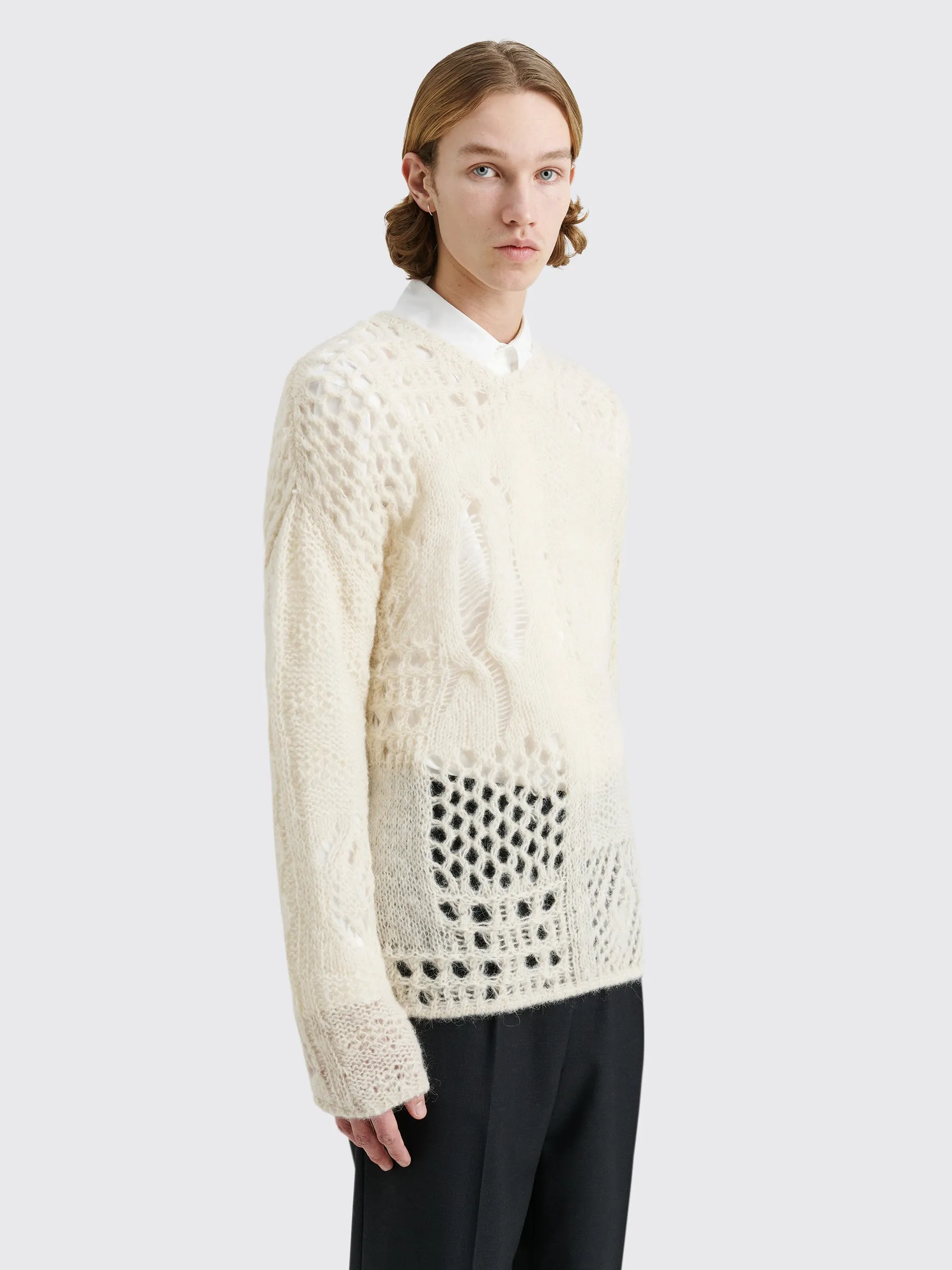 Our Legacy V-Neck Crochet Airy Alpaca Sweater Bone