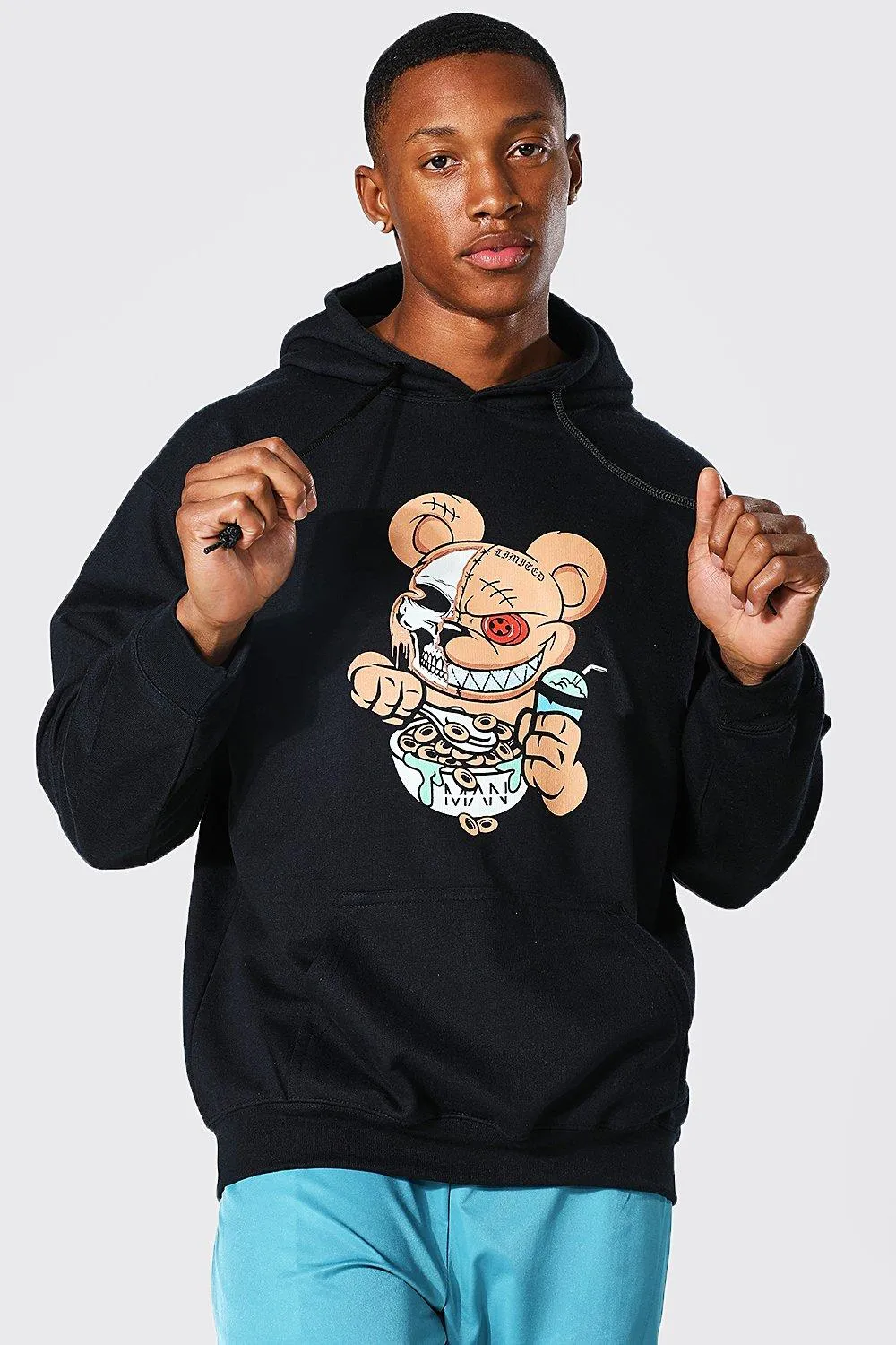 Oversized Evil Teddy Print Hoodie