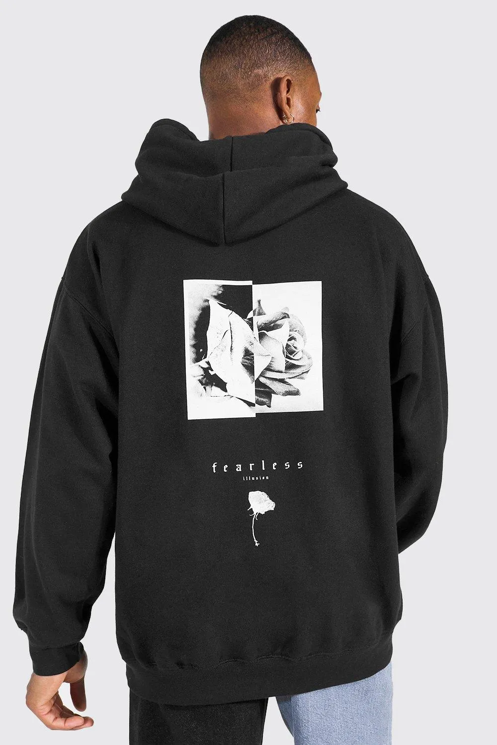 Oversized Fearless Flower Back Print Hoodie