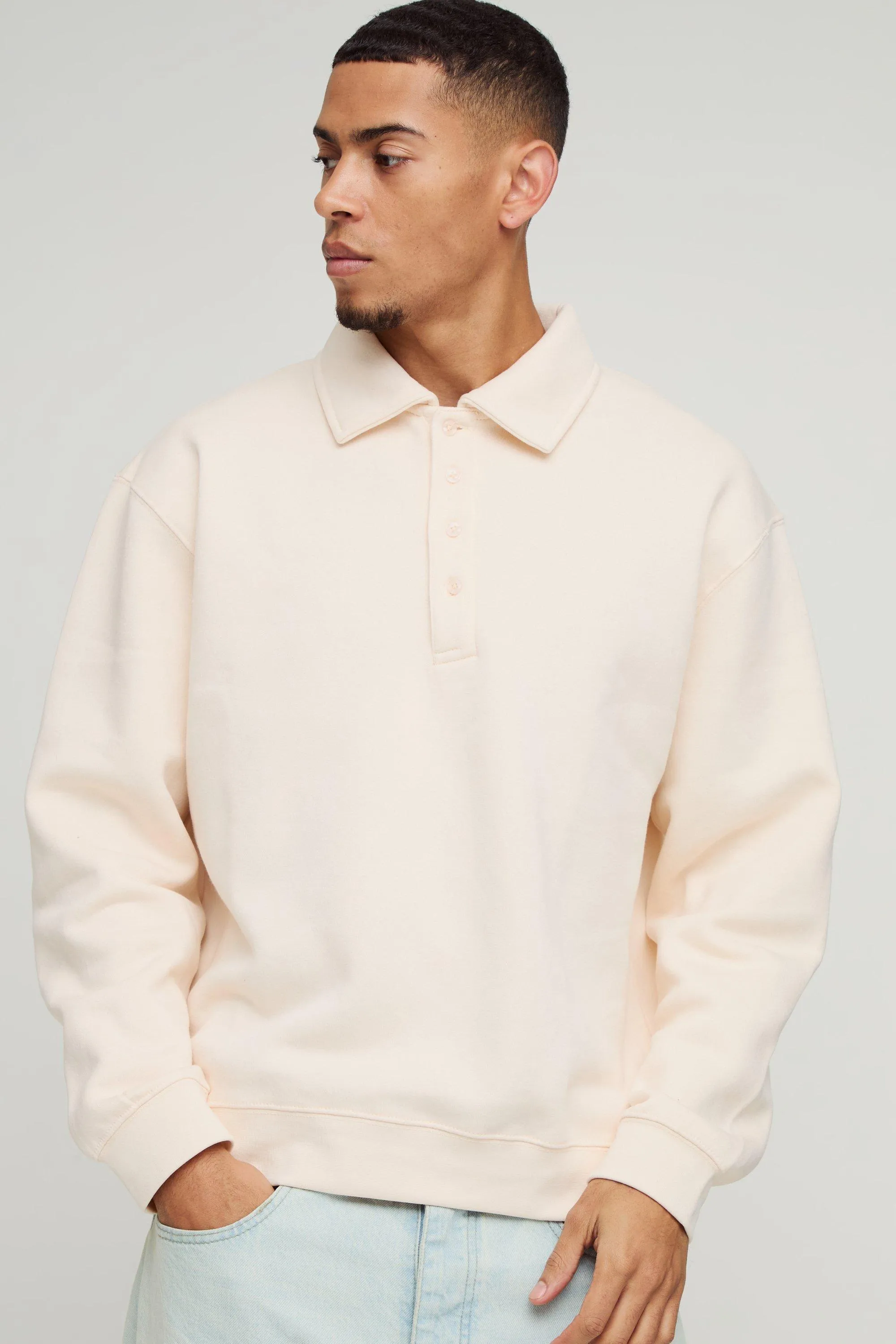 Oversized Heavyweight Long Sleeve Sweatshirt Polo