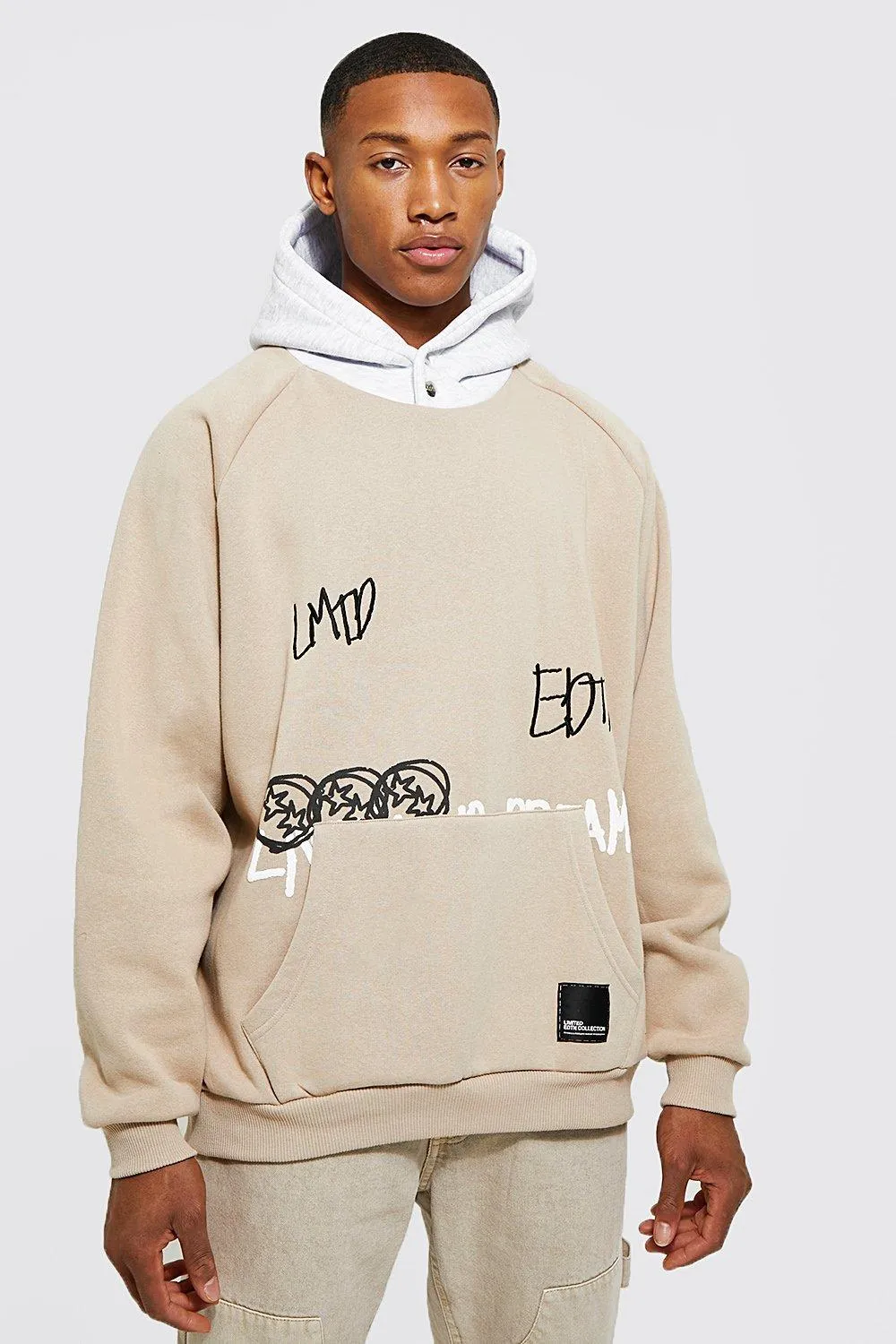 Oversized Photo Graphic Contrast Hoodie
