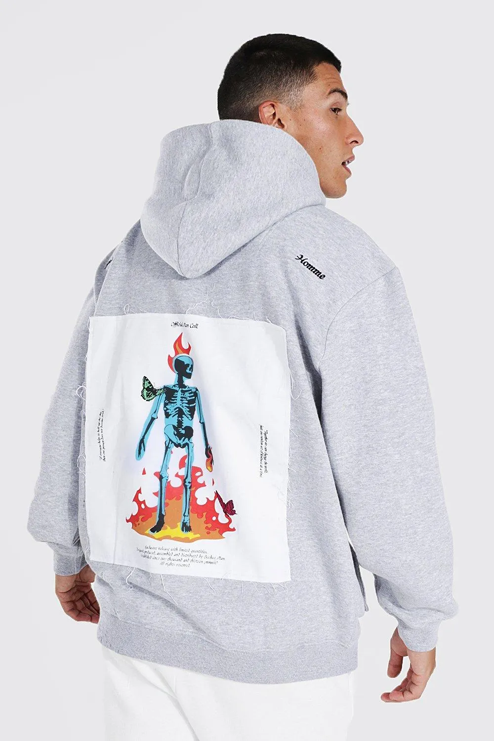 Oversized Skeleton Back Patch Hoodie