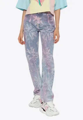 Palm Tree Print Boyfriend Jeans