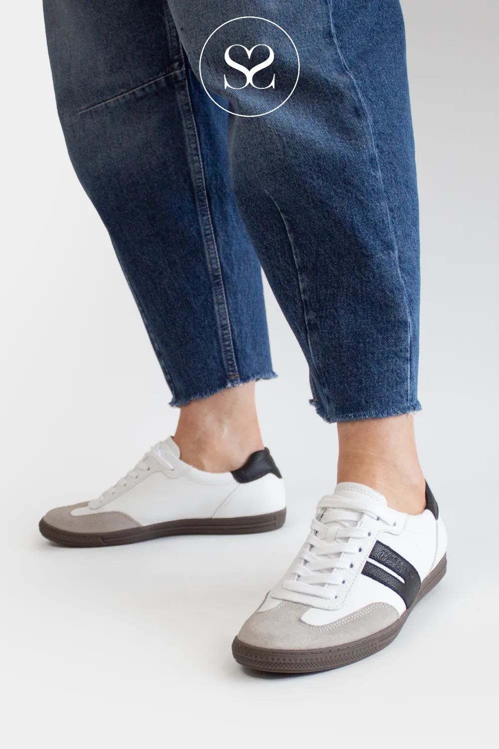 PAUL GREEN 5350 BLACK/WHITE/PEARL LEATHER LOW PROFILE TRAINERS