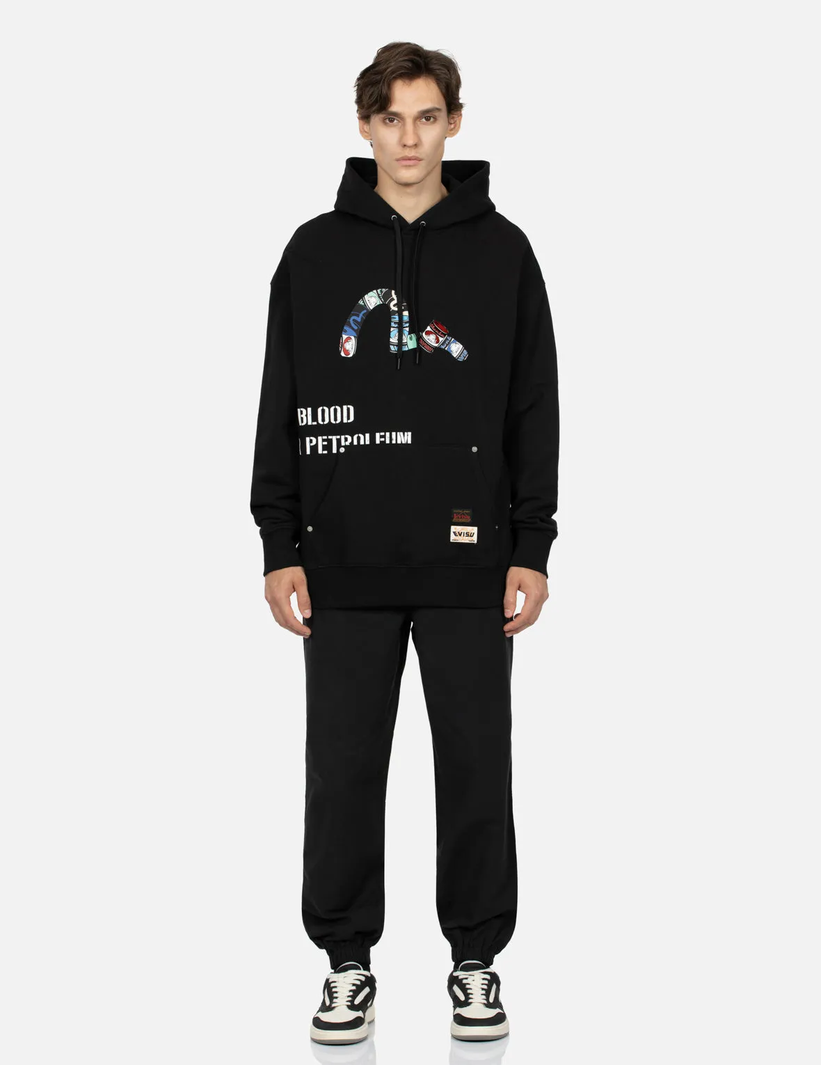 Peeping Godhead Pattern Seagull Print Loose Fit Hoodie