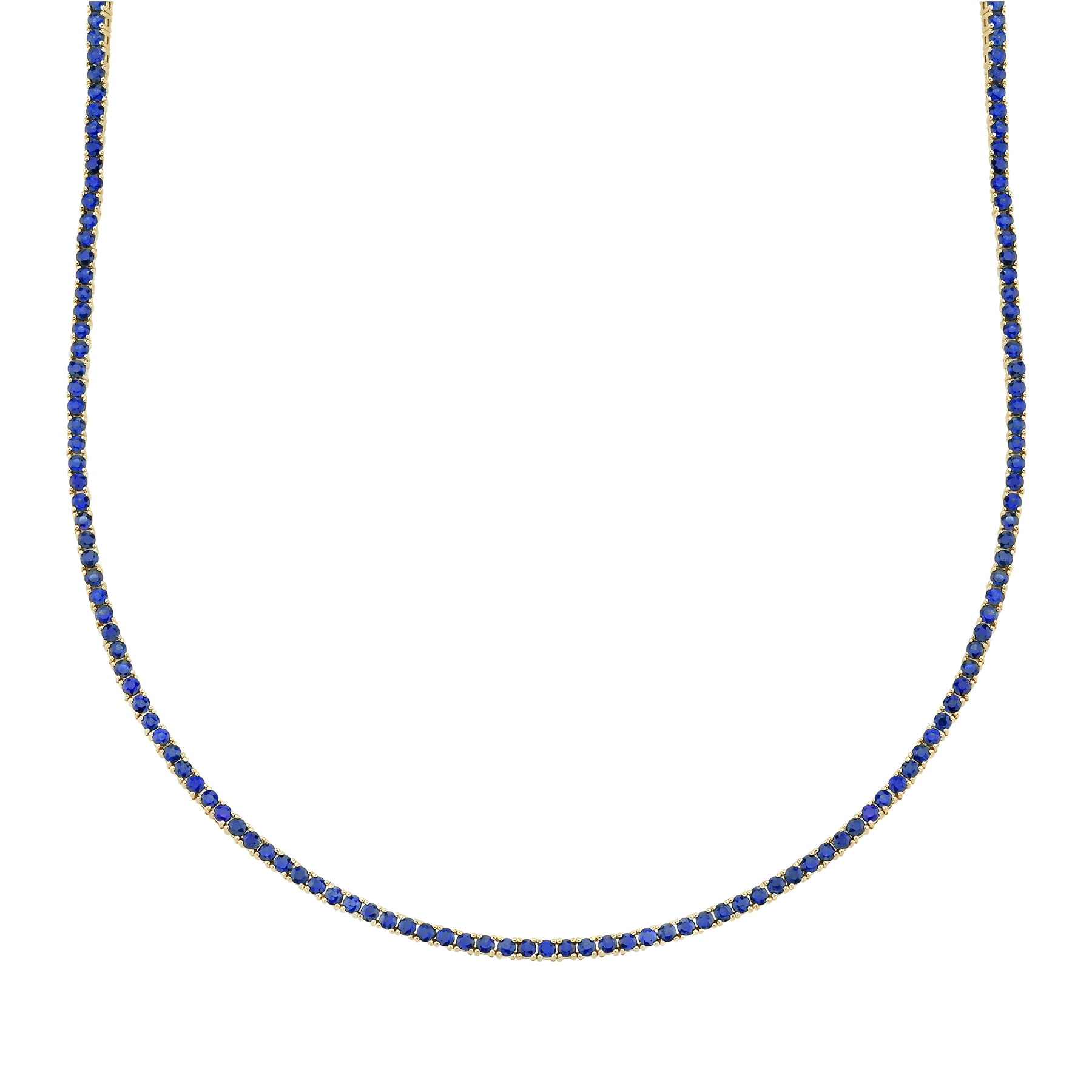 Perfect Personalized Collar Tennis Necklace - Blue Sapphire / 14k Yellow Gold