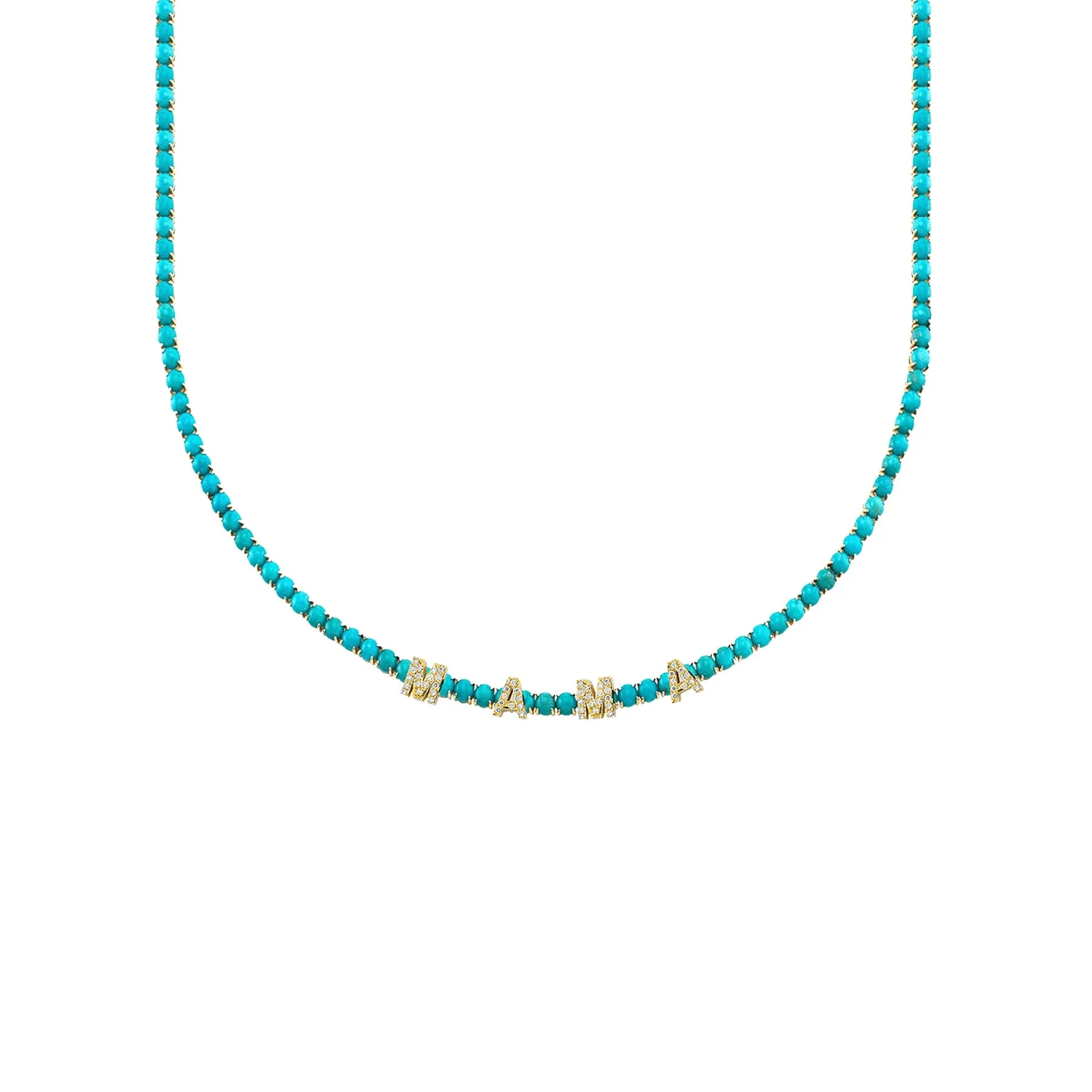 Perfect Personalized Collar Tennis Necklace - Turquoise / 14k Yellow Gold