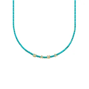 Perfect Personalized Collar Tennis Necklace - Turquoise / 14k Yellow Gold