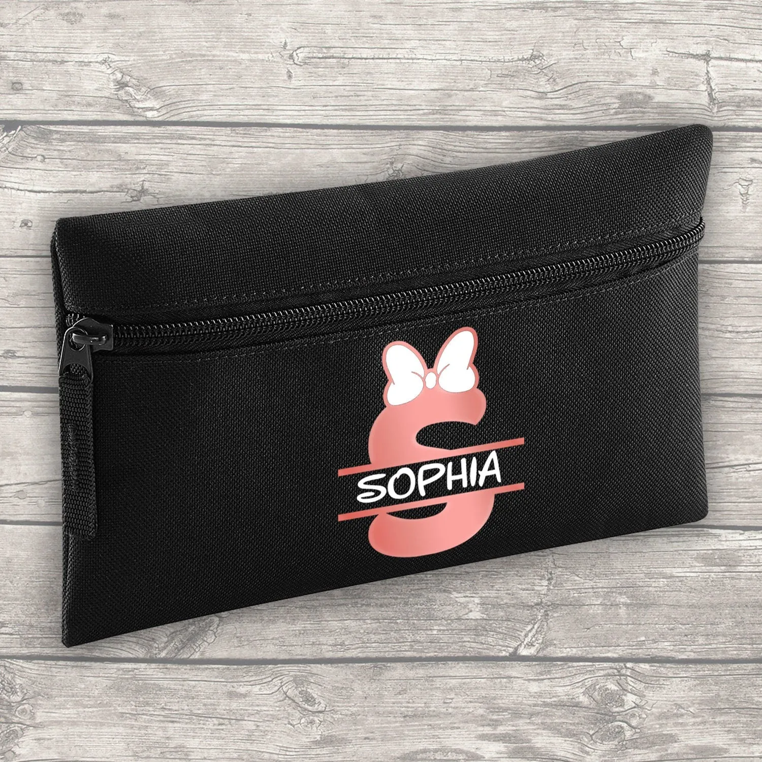 Personalised 12 Litre Backpack - Water Bottle - Lunch Bag - Pencil Case - Back To School - Name, Initial Bow in Rose Gold Print