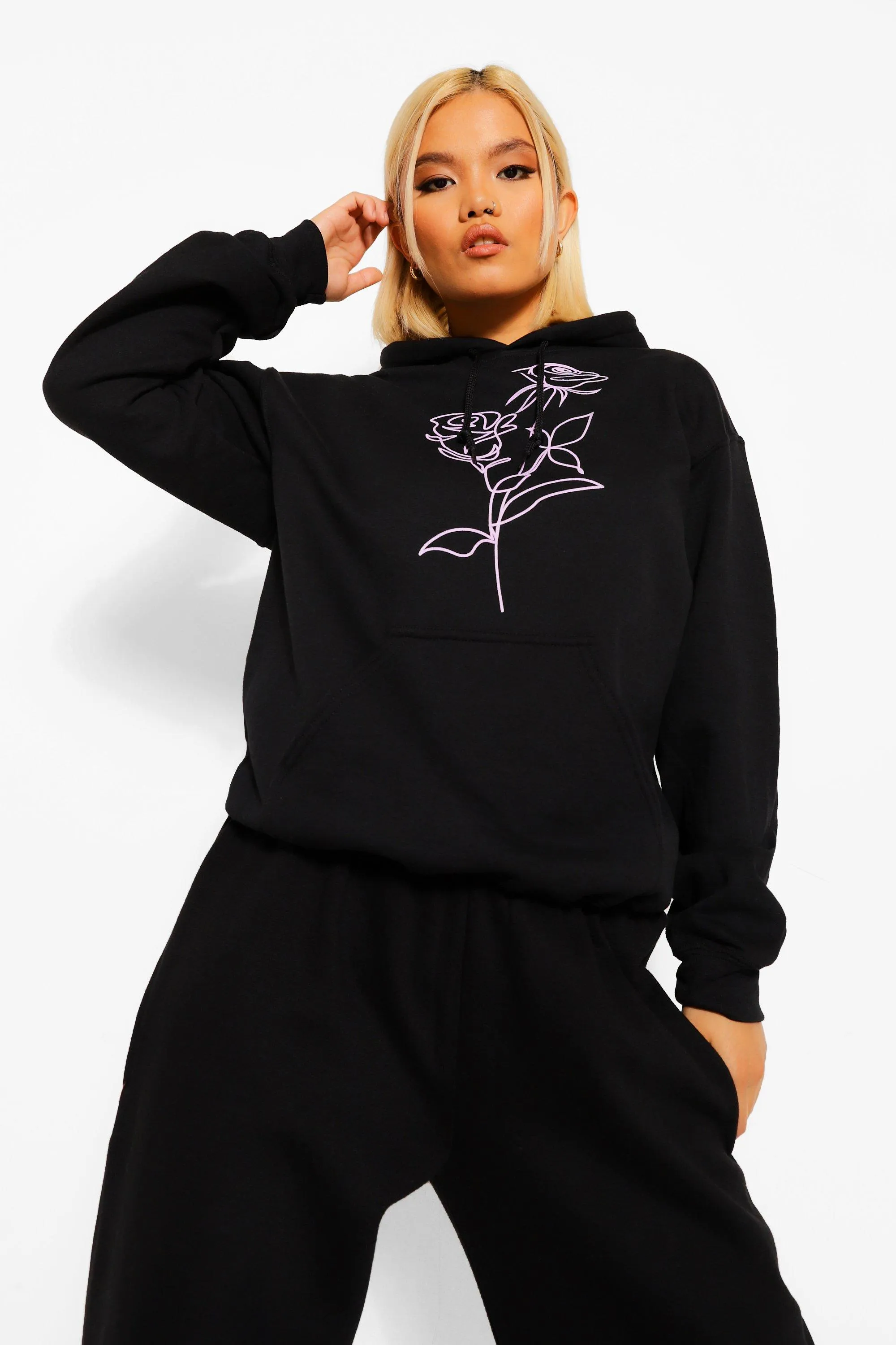 Petite Flower Print Hoodie