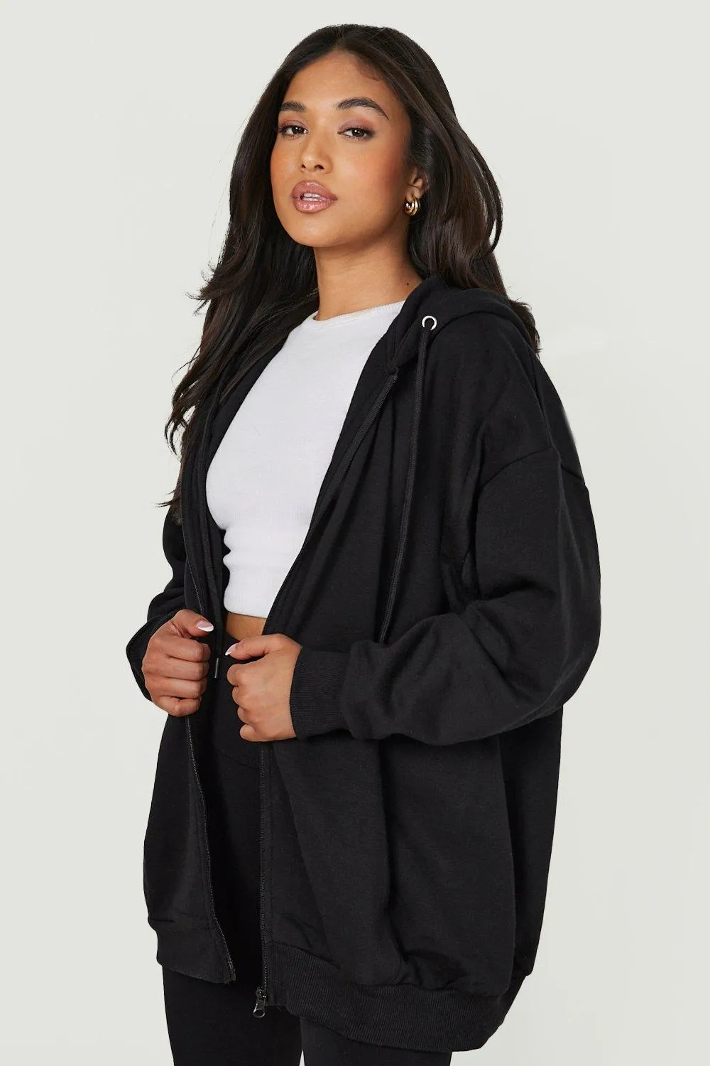 Petite Oversized Zip Through Hoodie