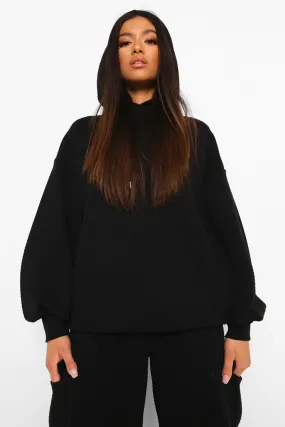 Petite Waffle Texture Oversized Hoodie