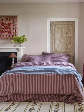 Piglet in Bed Plum Wine Amberley Stripe Linen/Cotton Blend Duvet Cover - Size King Purple