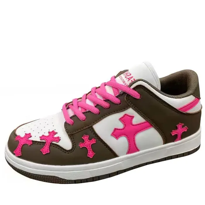 Pink & Brown Cross Sneakers