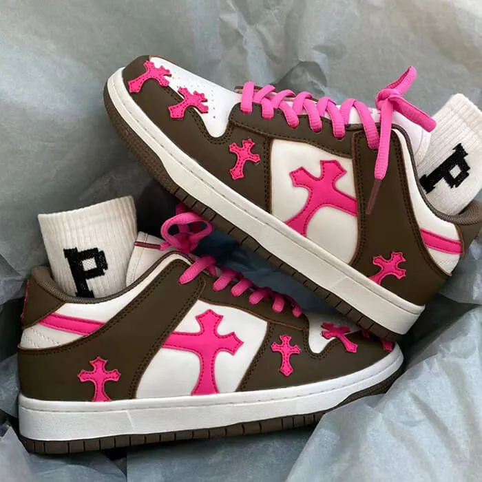 Pink & Brown Cross Sneakers