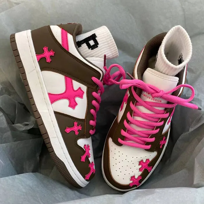 Pink & Brown Cross Sneakers