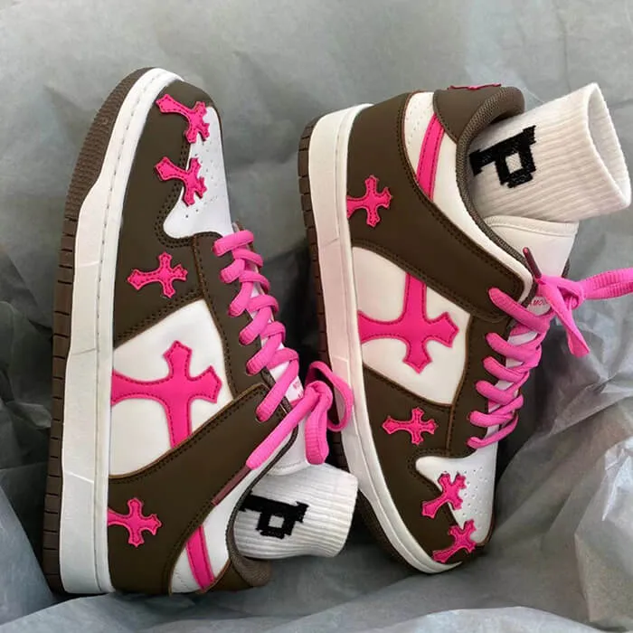 Pink & Brown Cross Sneakers