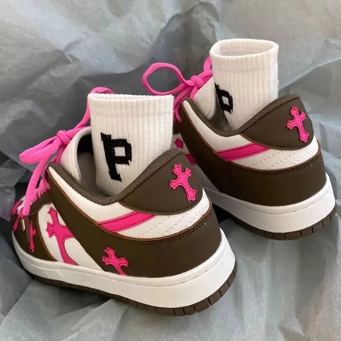 Pink & Brown Cross Sneakers