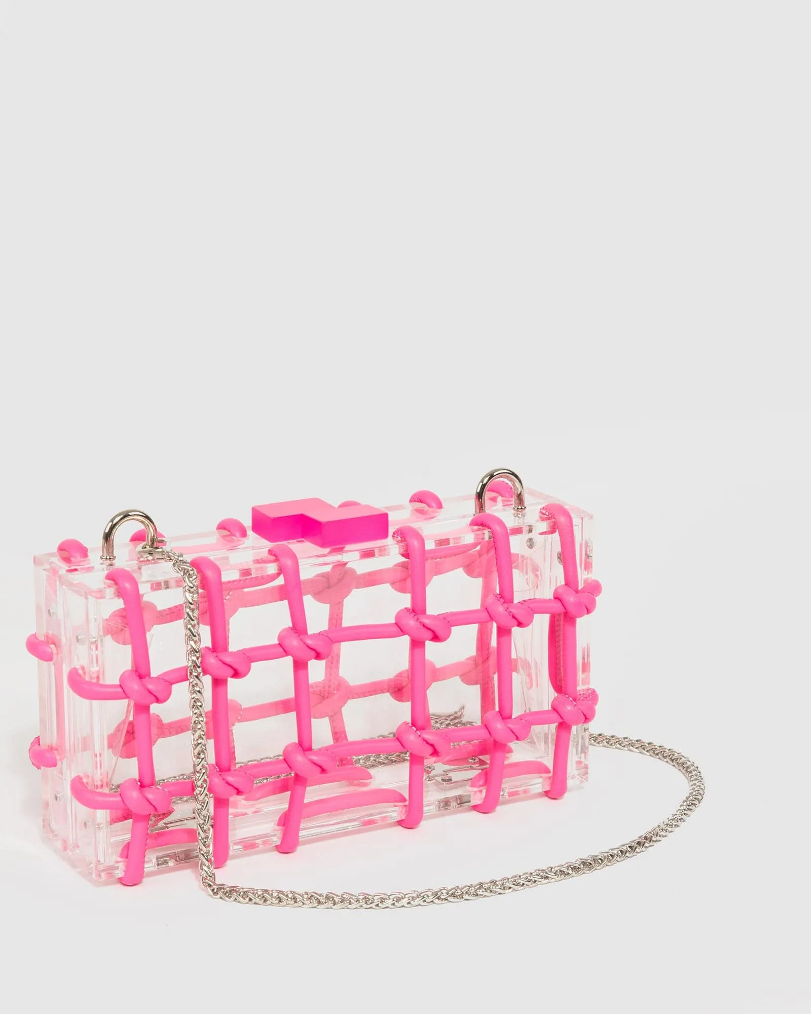 Pink Ava Rope Hardcase Clutch Bag