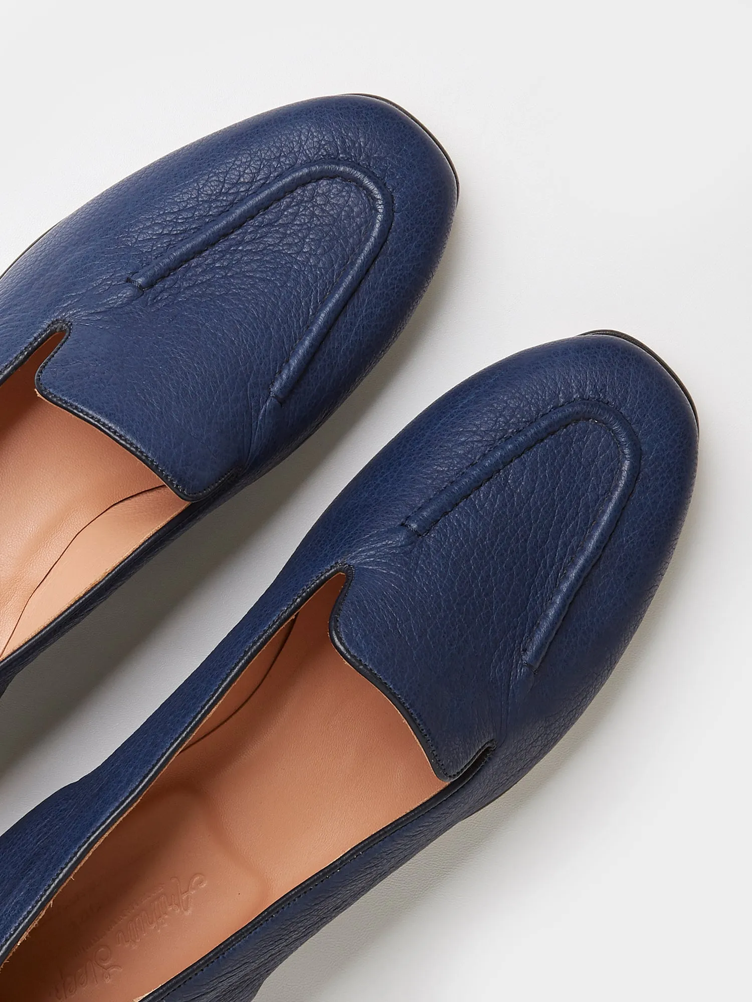 Pintuck Loafers in Blue Deer Leather