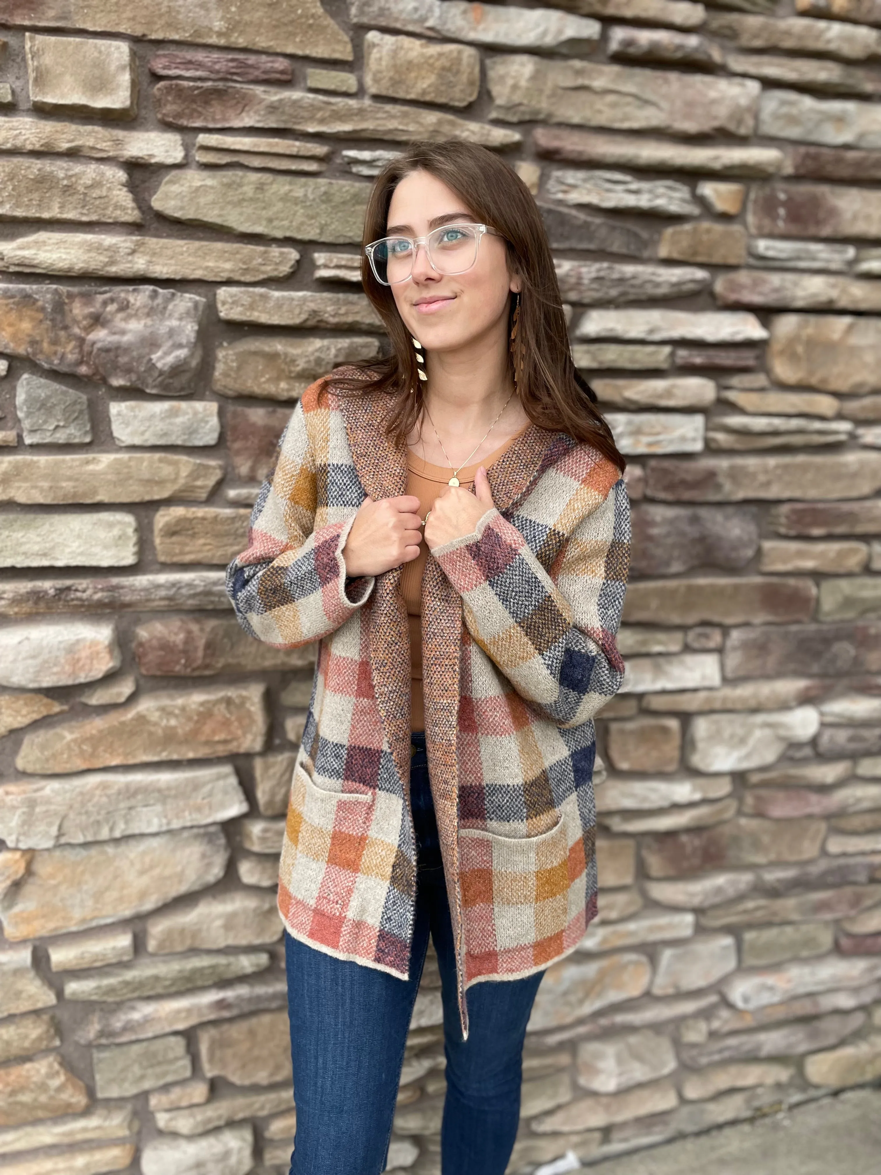 Plaid Hooded Cardigan