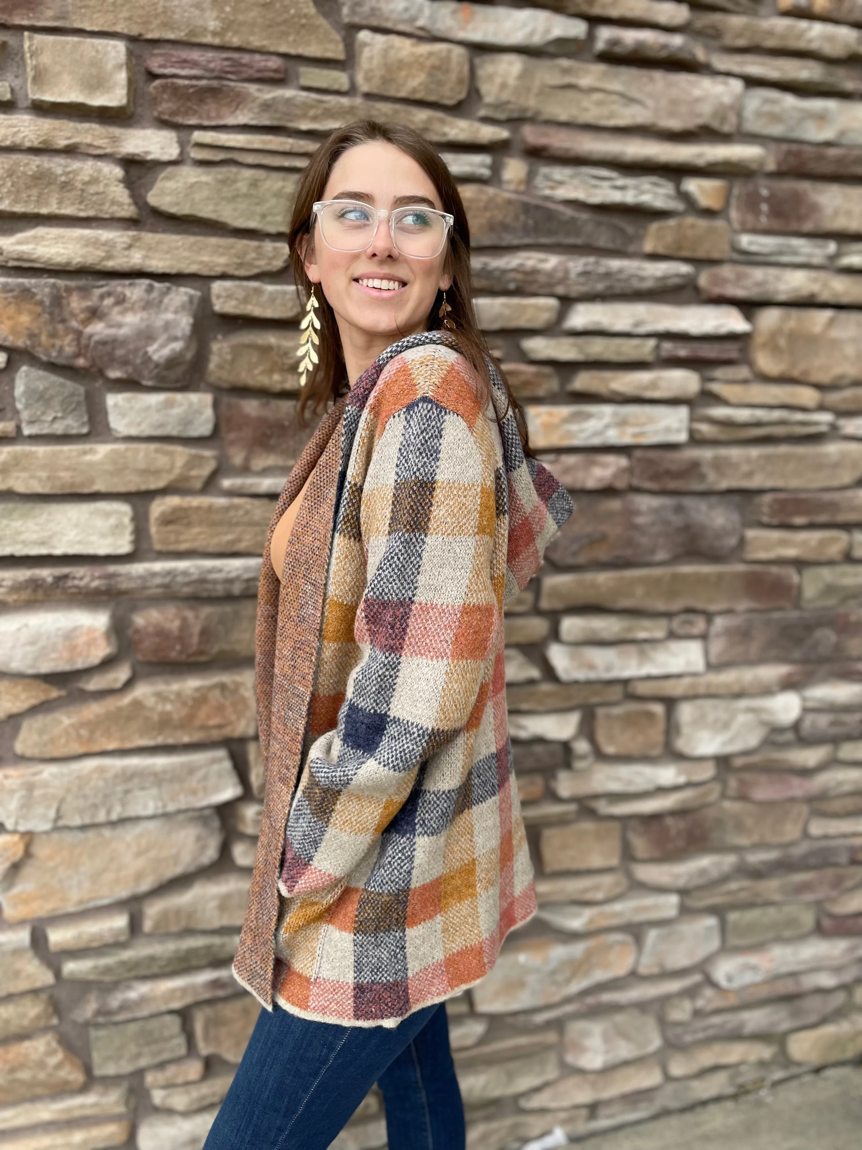 Plaid Hooded Cardigan