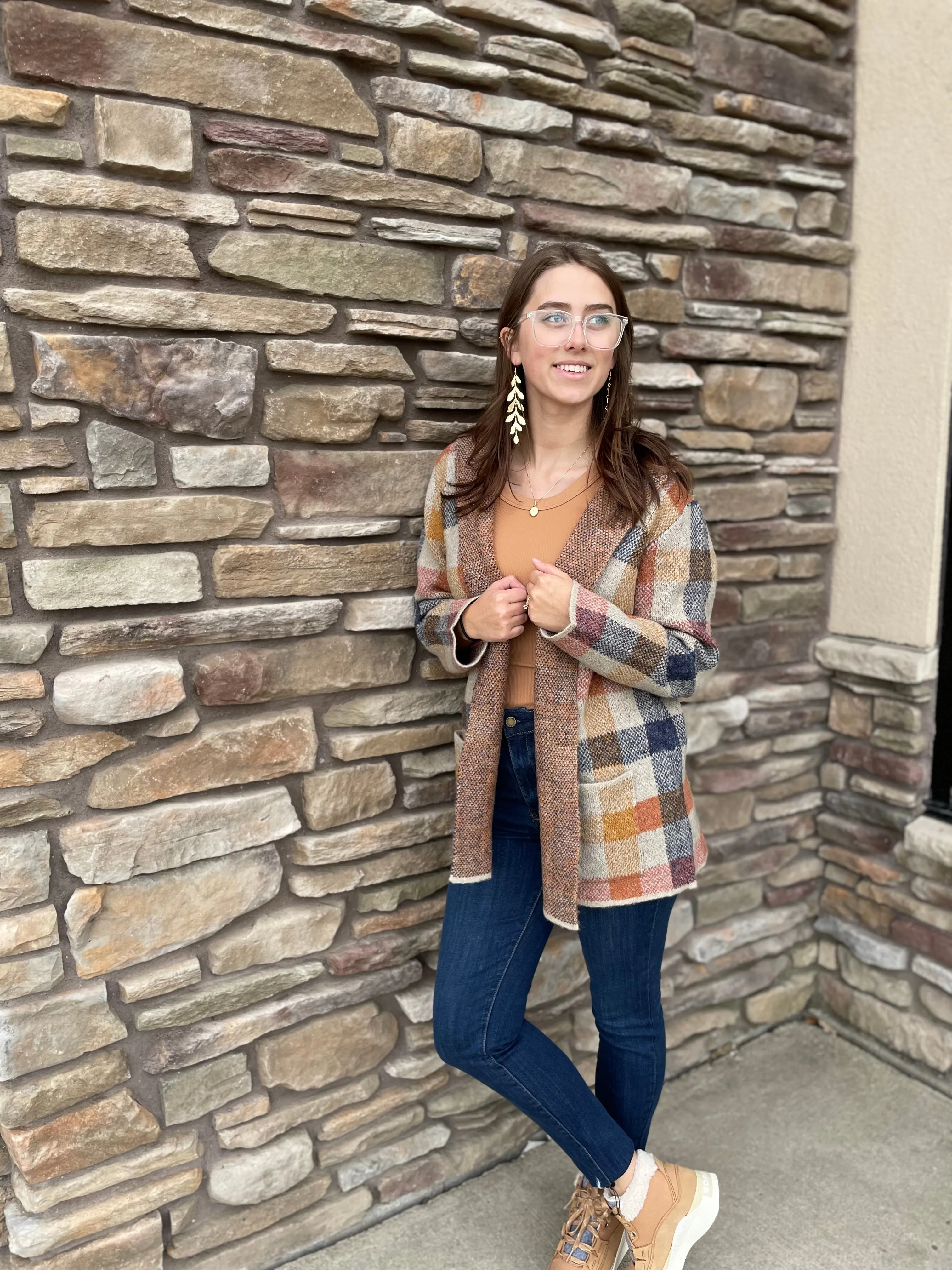 Plaid Hooded Cardigan