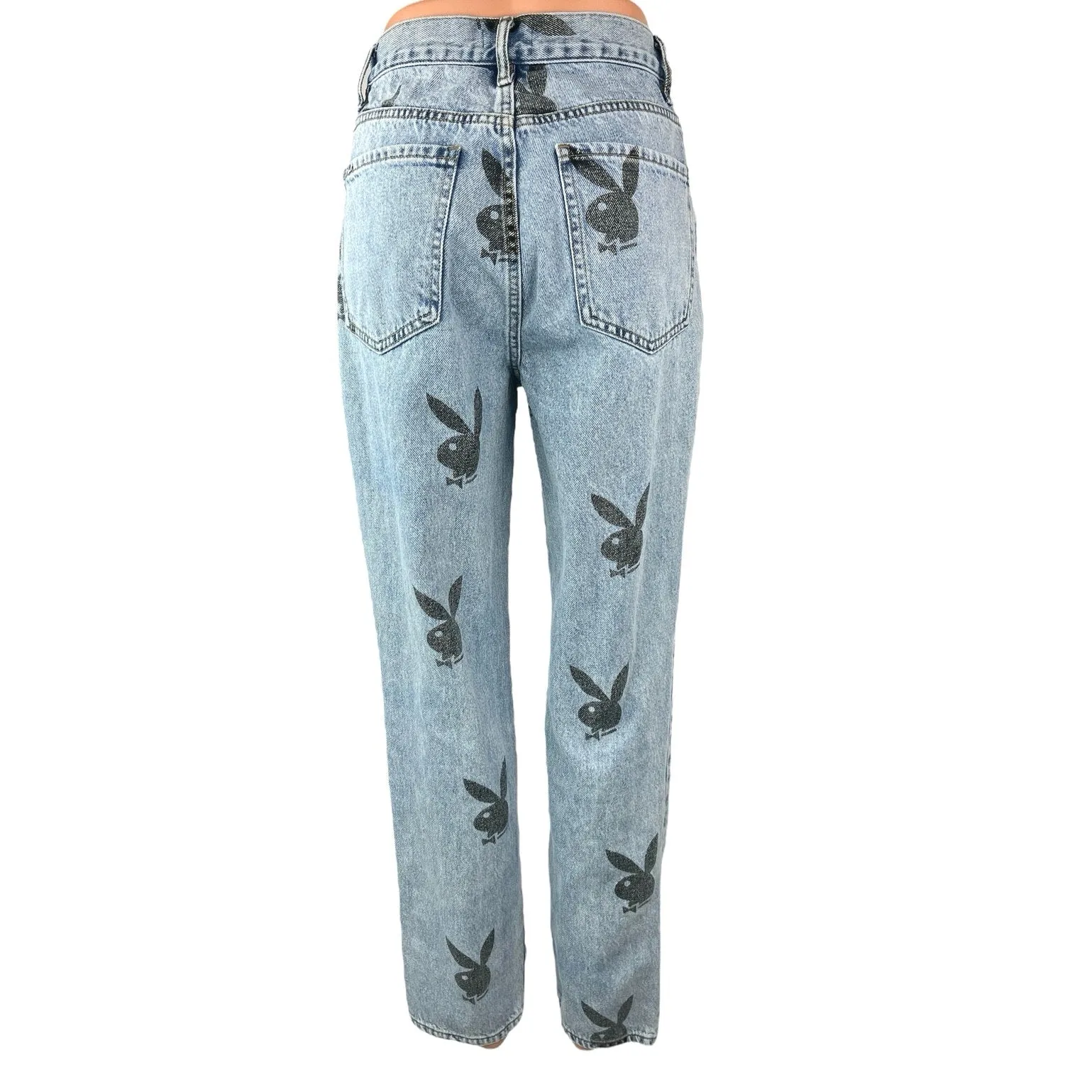 Playboy x PacSun Women's Blue Logo Print High Rise Straight Denim Jeans Size 26