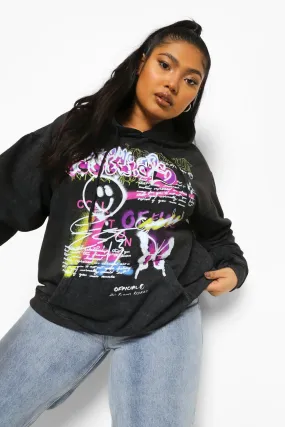 Plus Acid Wash Face Oversized Hoodie