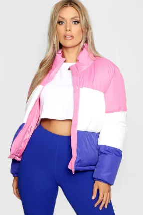 Plus Colour Block Cropped Puffer Jacket