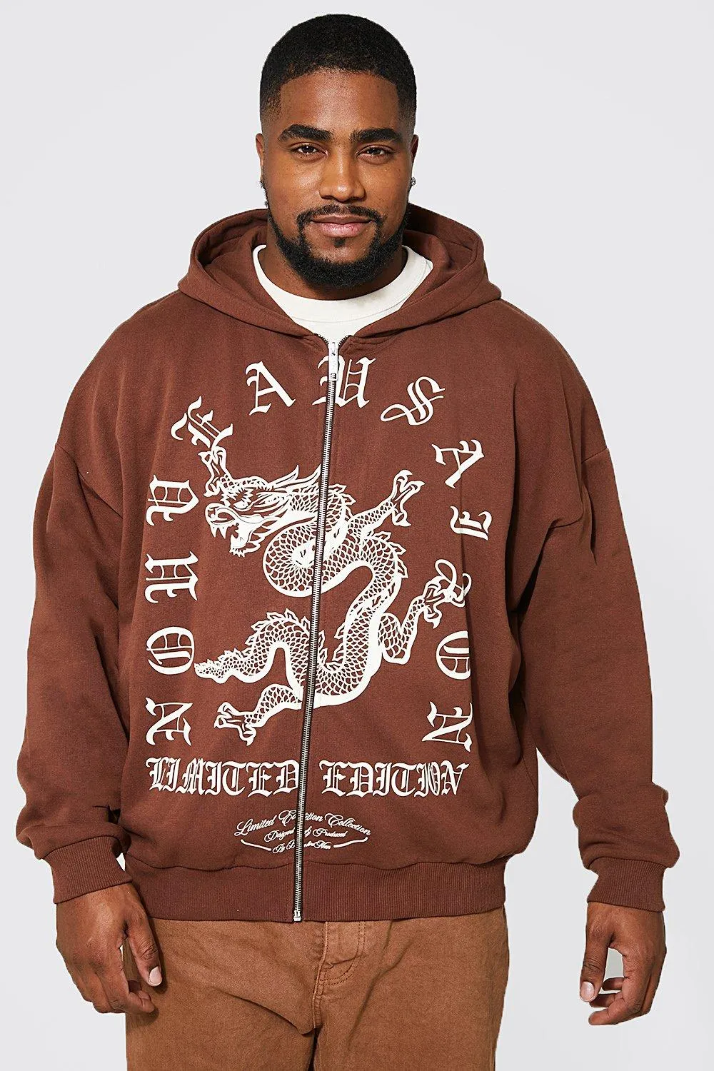 Plus Dragon Print Zip Through Hoodie